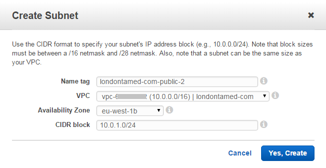 Creating the second subnet