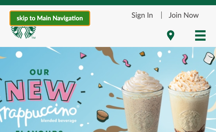 Skip link on the Starbucks UK Web site