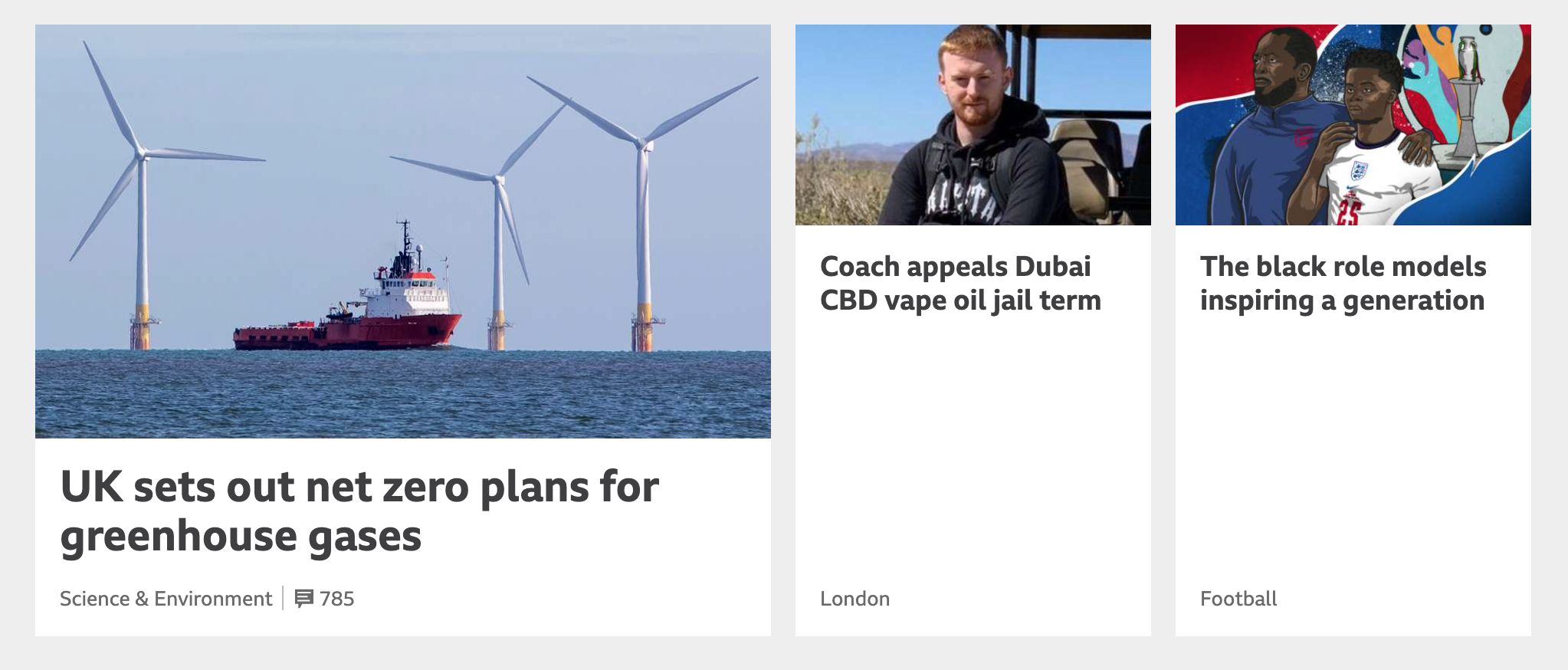The BBC news site at the 'Medium' font size