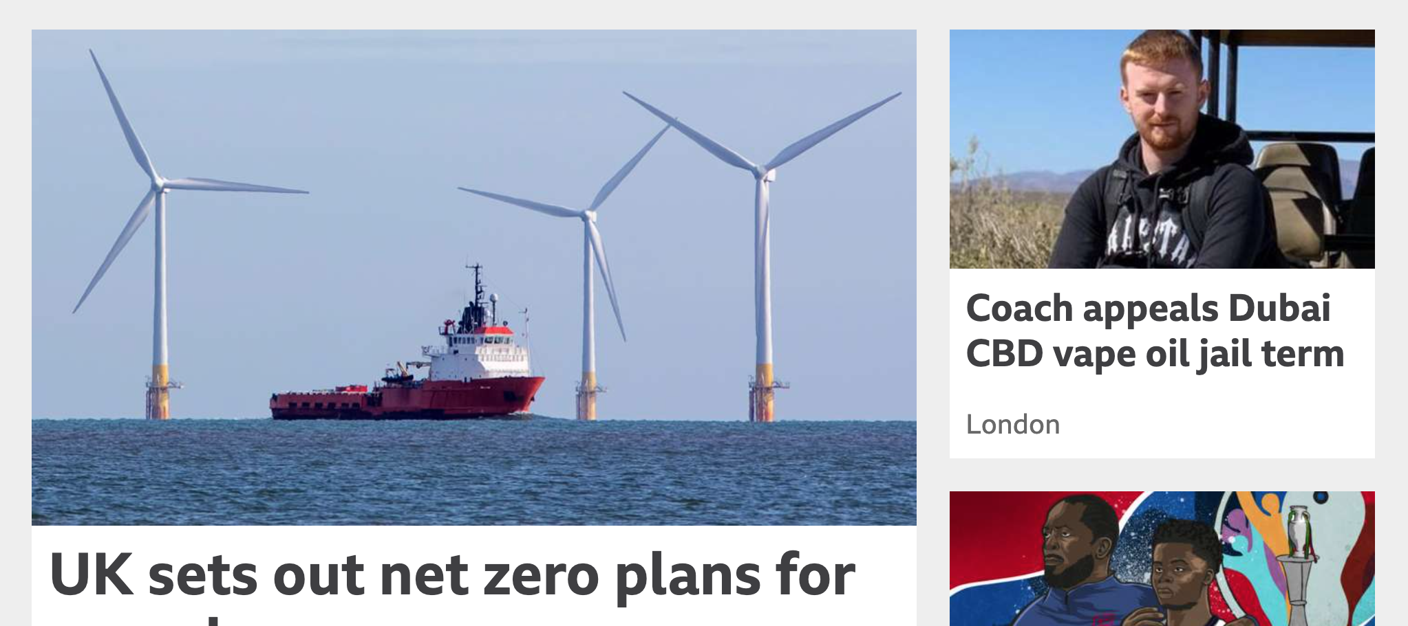 The BBC news site at the 'Very large' font size